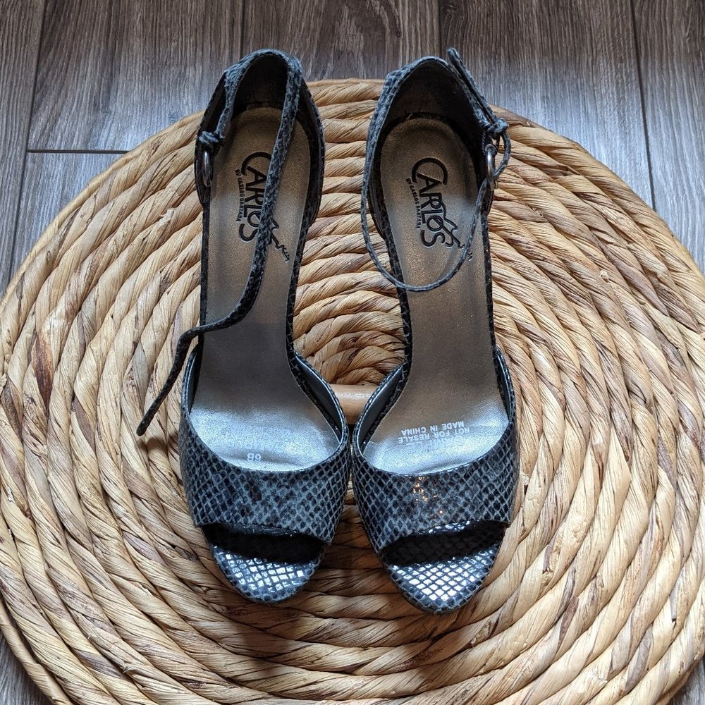 Used (W6) - CARLOS SANTANTA Snakeskin Ankle Strap Wedge